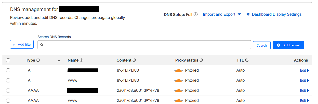 CloudFlare DNS settings