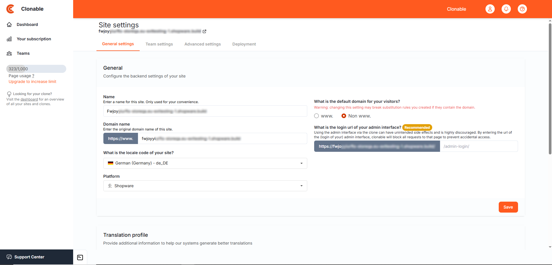 Locale code Clonable dashboard