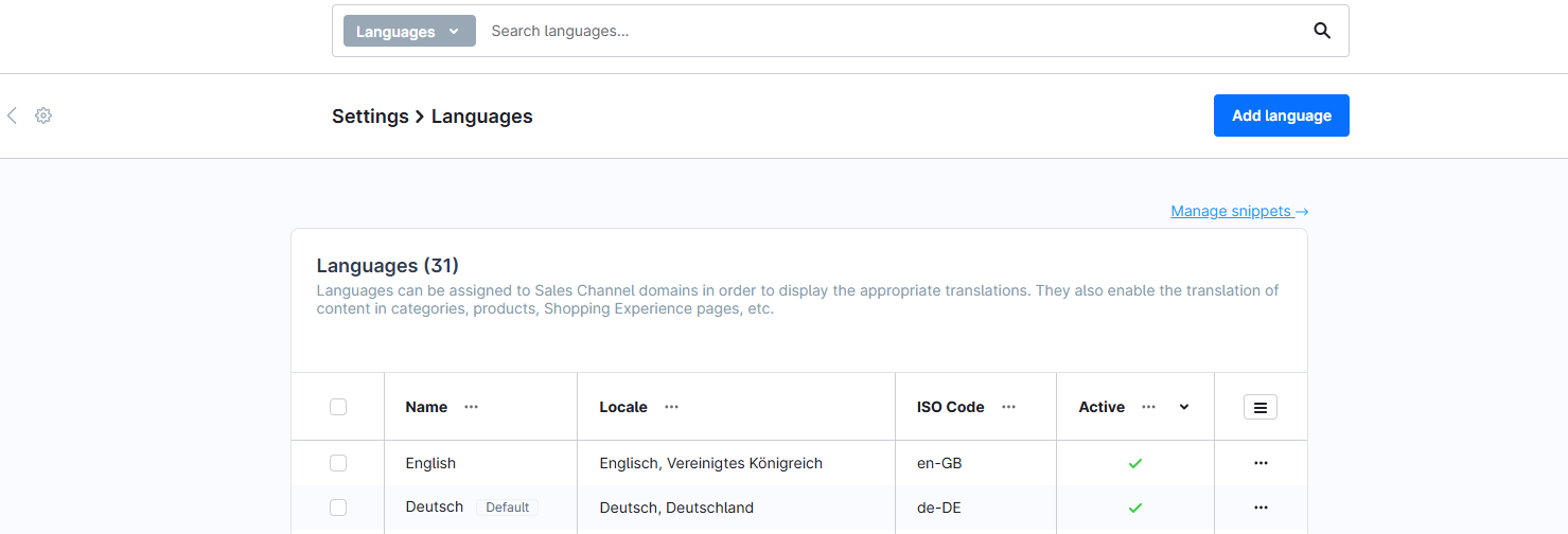 Standaardtaal in Shopware