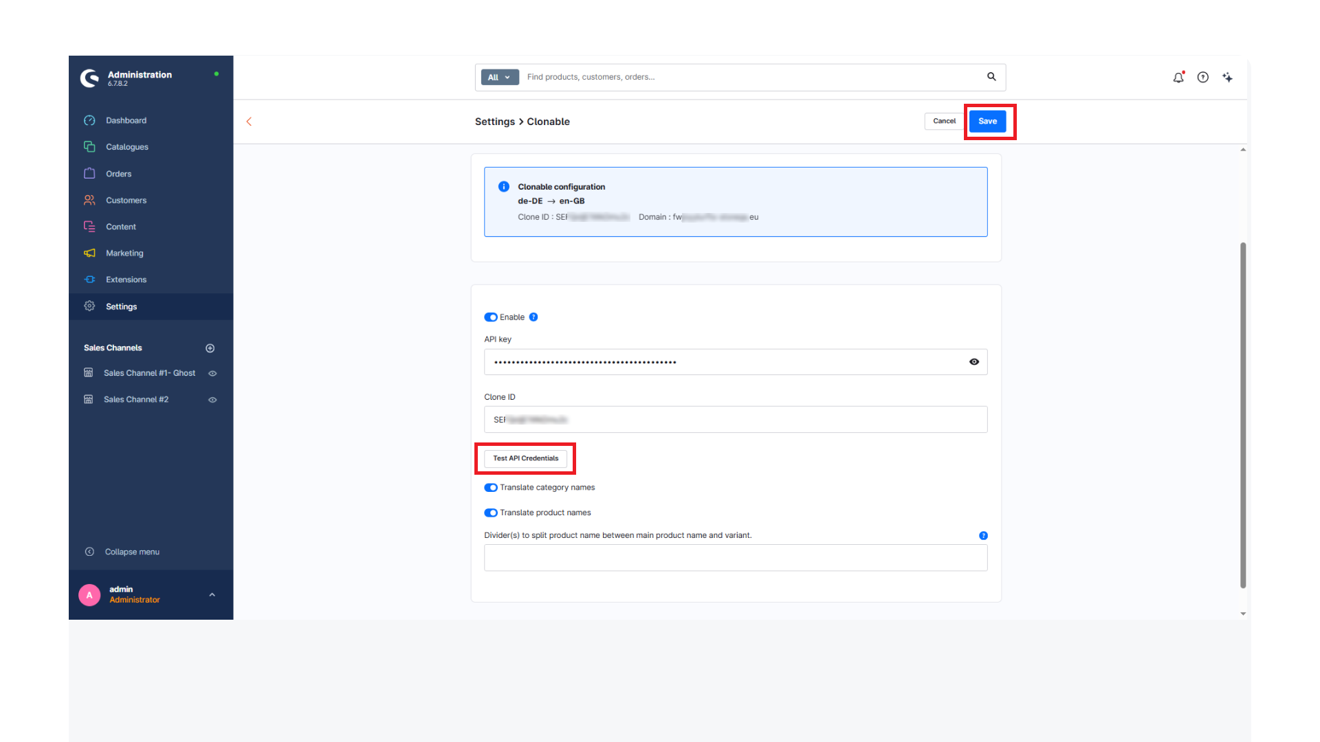 Shopware test API credentials
