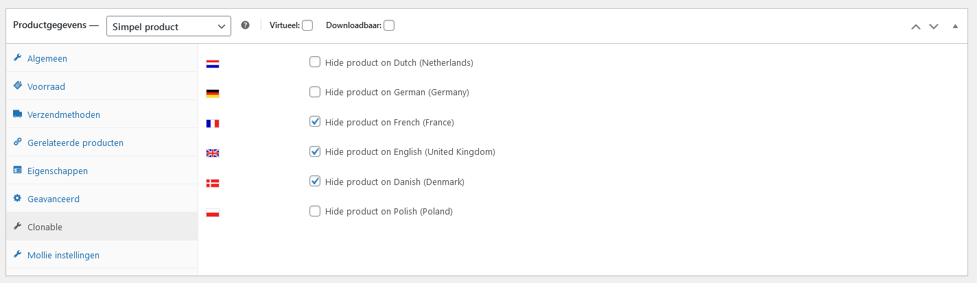 WooCommerce product overzicht exclusions